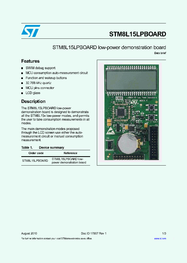 STM8L15LPBOARD_8296055.PDF Datasheet