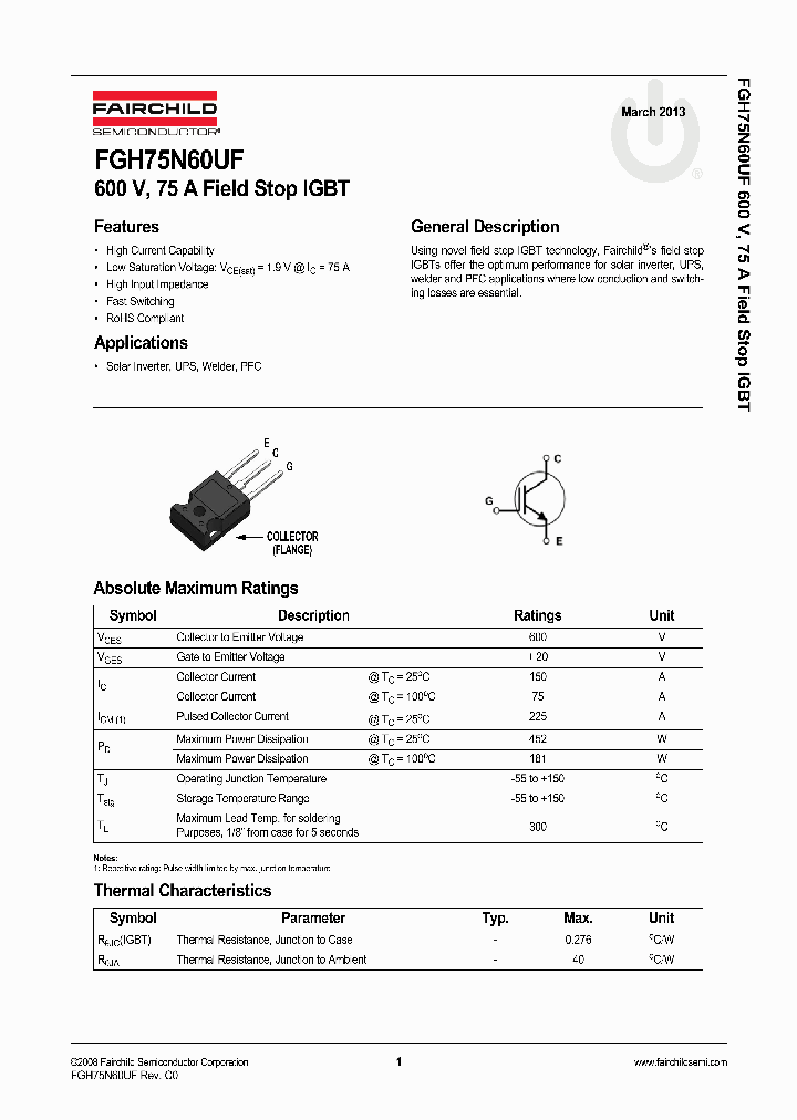 FGH75N60UF_8298711.PDF Datasheet