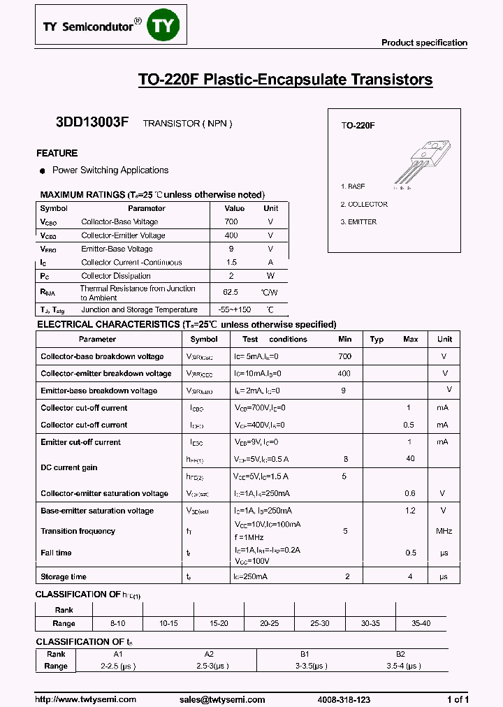 3DD13003F_8300068.PDF Datasheet
