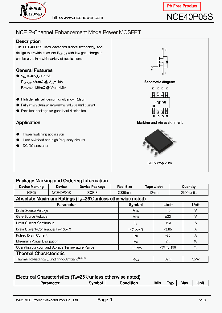 NCE40P05S_8312351.PDF Datasheet