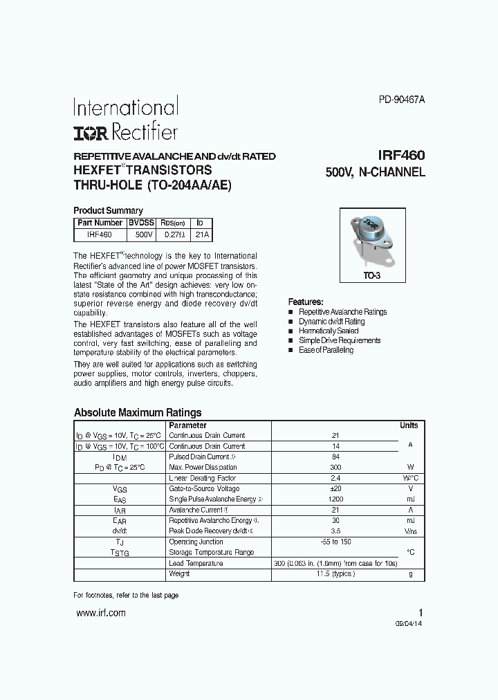 IRF460_8325215.PDF Datasheet