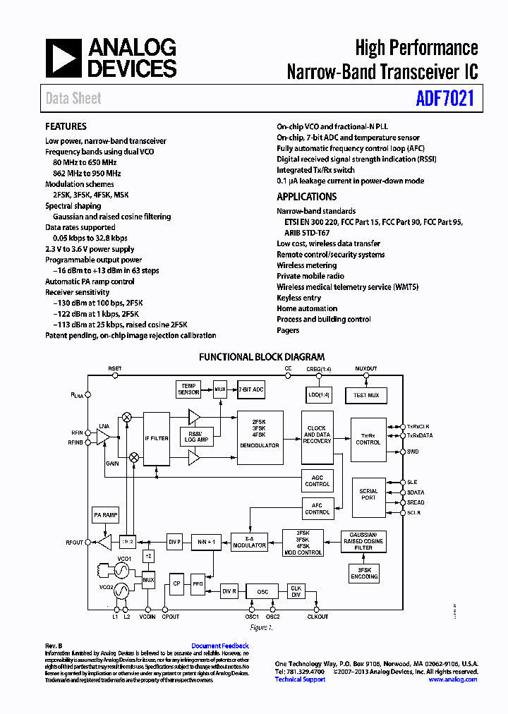 EVAL-ADF7021DB9Z_8328570.PDF Datasheet