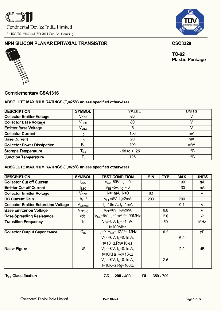 CSA1316BL_8329710.PDF Datasheet