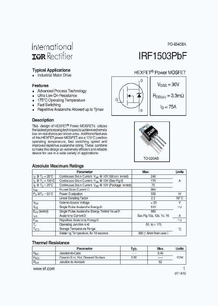 IRF1503PBF_8332647.PDF Datasheet