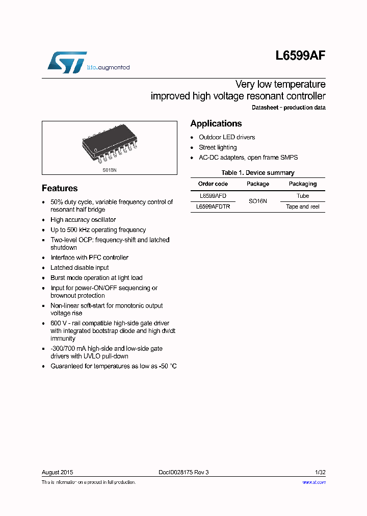 L6599AF_8334580.PDF Datasheet