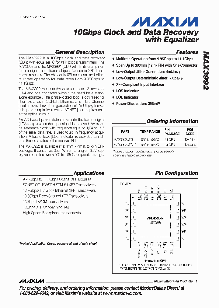 MAX3992UTG_8340081.PDF Datasheet