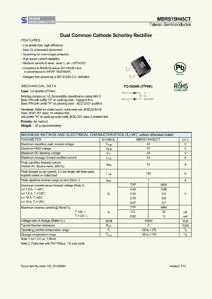 MBRS15H45CTRNG_8351653.PDF Datasheet
