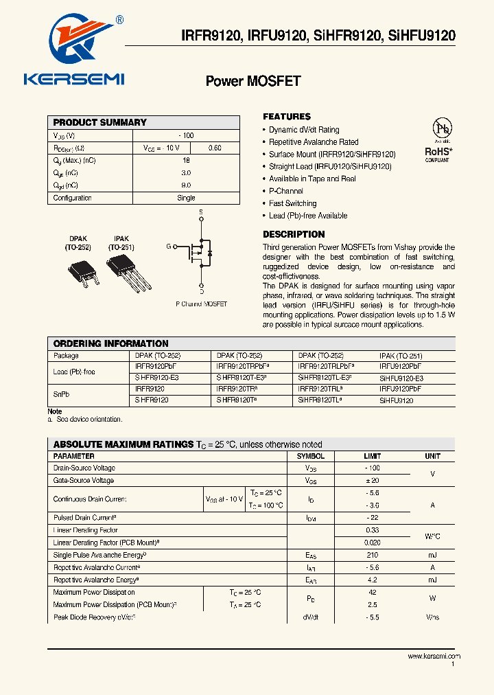 IRFU9120PBF_8357792.PDF Datasheet