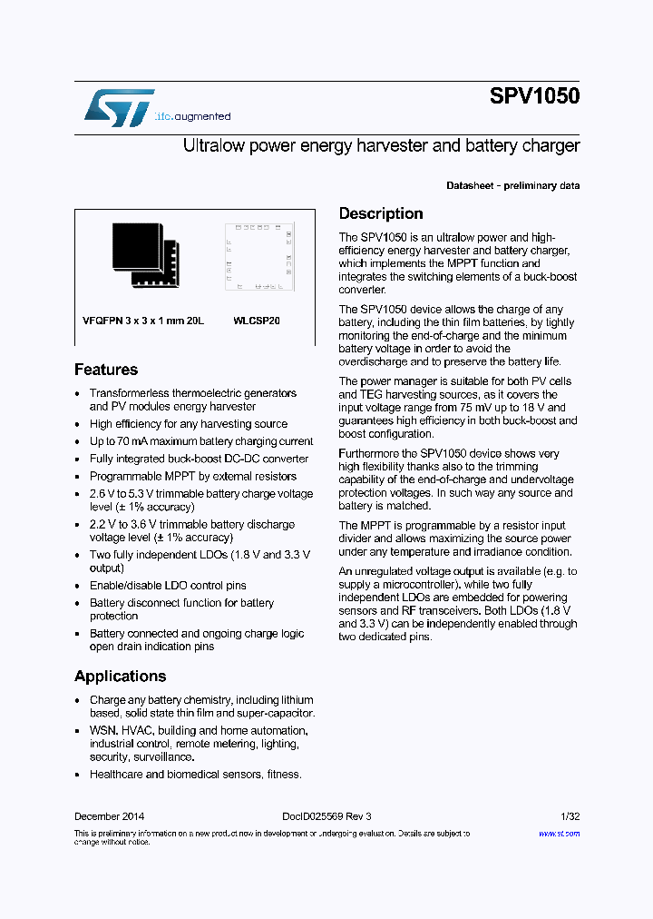 SPV1050_8360783.PDF Datasheet