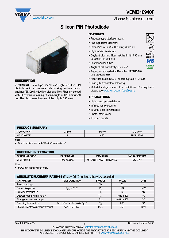 VEMD10940F-13_8377255.PDF Datasheet
