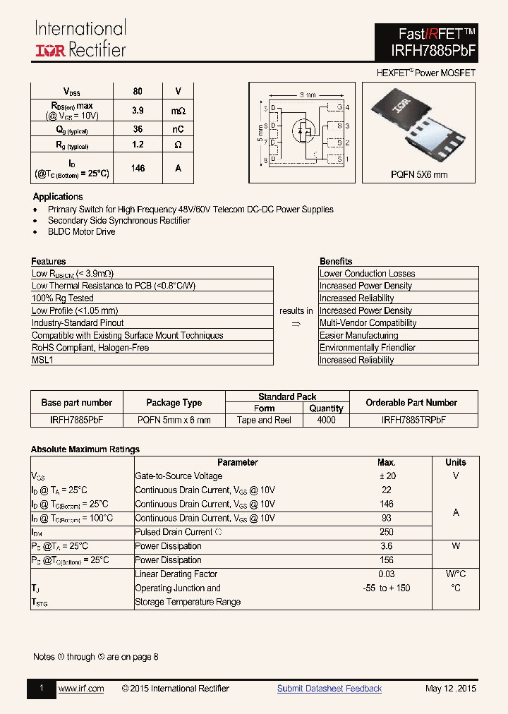 IRFH7885PBF_8390650.PDF Datasheet