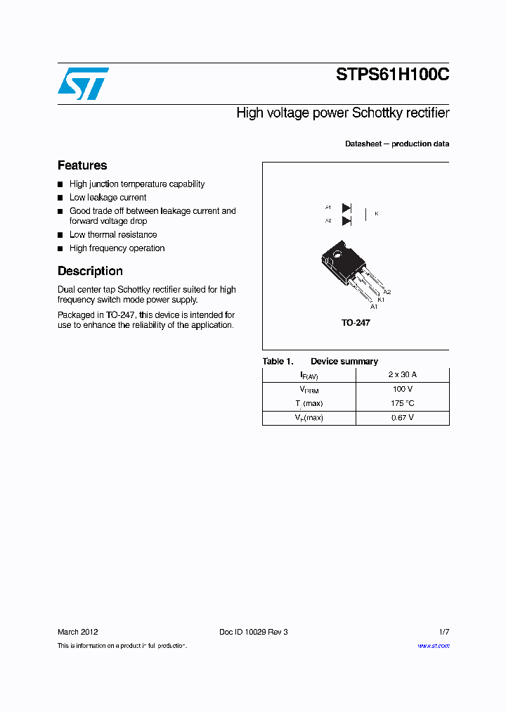 STPS61H100C_8394799.PDF Datasheet