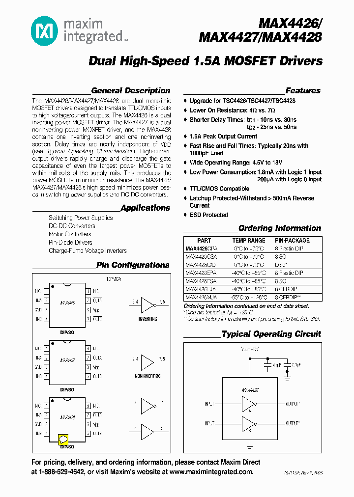 MAX4426CPA_8407249.PDF Datasheet
