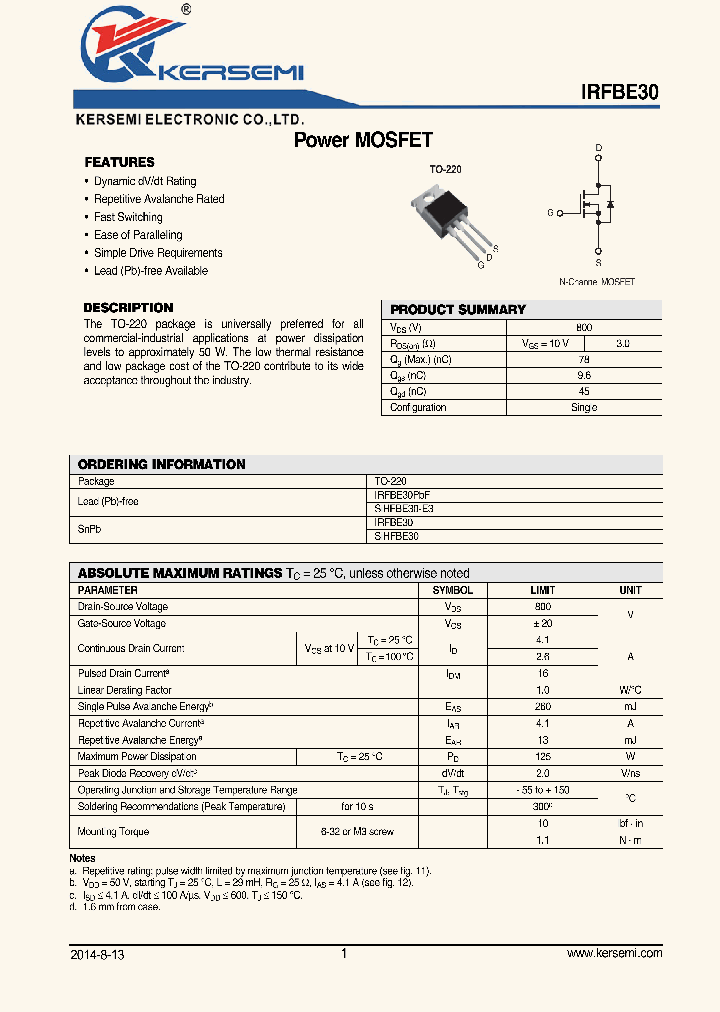 IRFBE30_8408908.PDF Datasheet