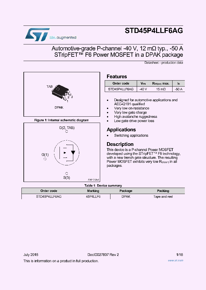 STD45P4LLF6AG_8425932.PDF Datasheet
