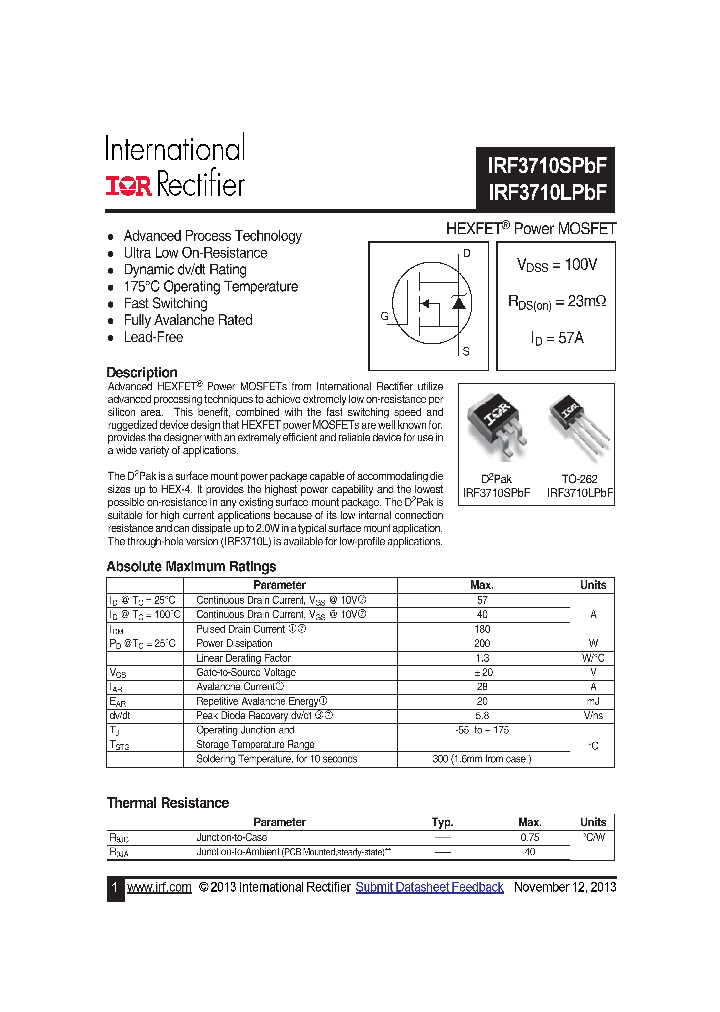 IRF3710SPBF-15_8431763.PDF Datasheet
