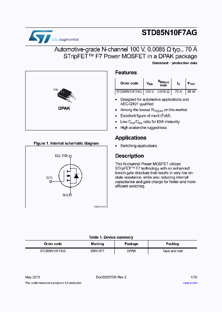 STD85N10F7AG_8434956.PDF Datasheet