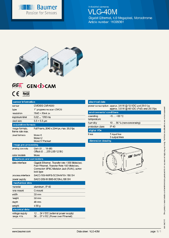 BAUMER-VLG-40M_8503691.PDF Datasheet