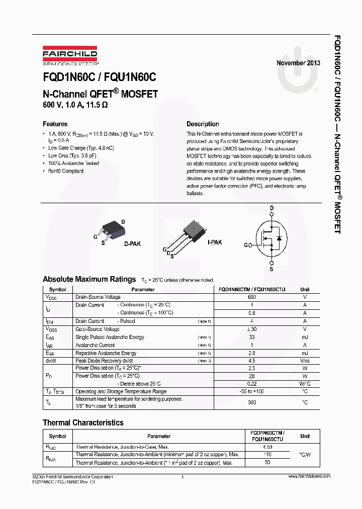 FQD1N60CTM_8545706.PDF Datasheet
