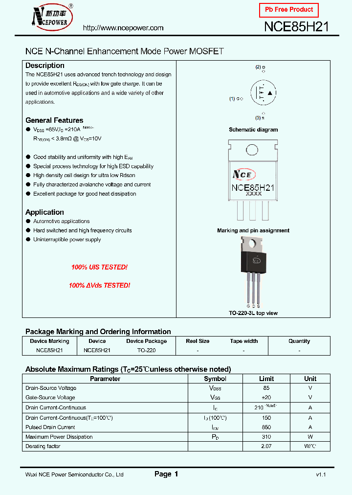 NCE85H21_8593254.PDF Datasheet
