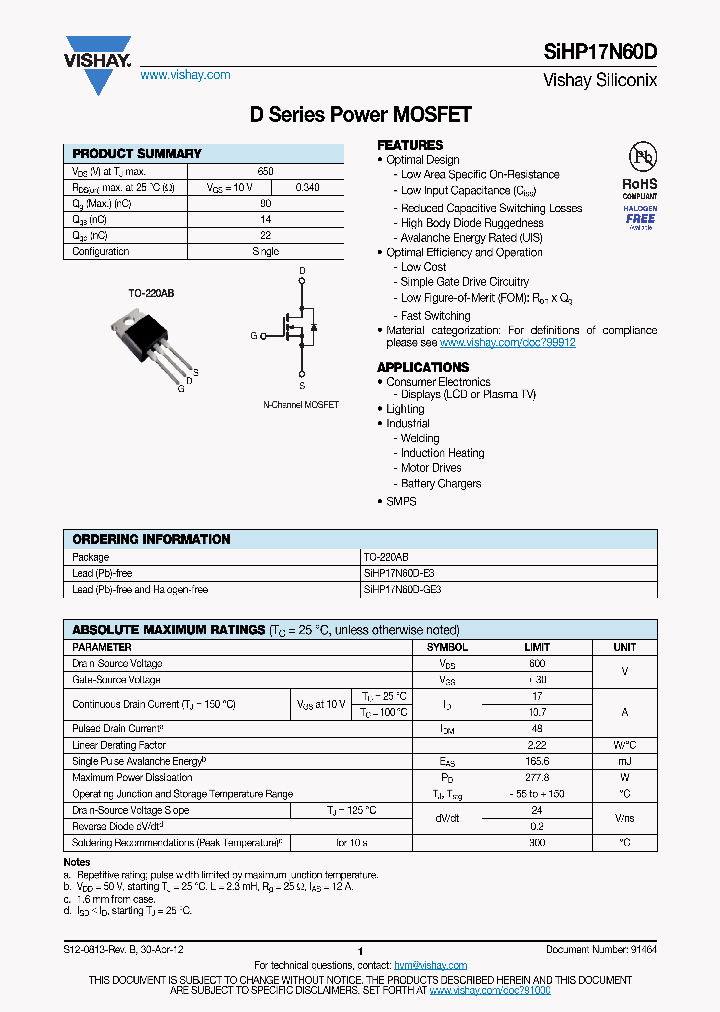 SIHP17N60D-E3_8602759.PDF Datasheet