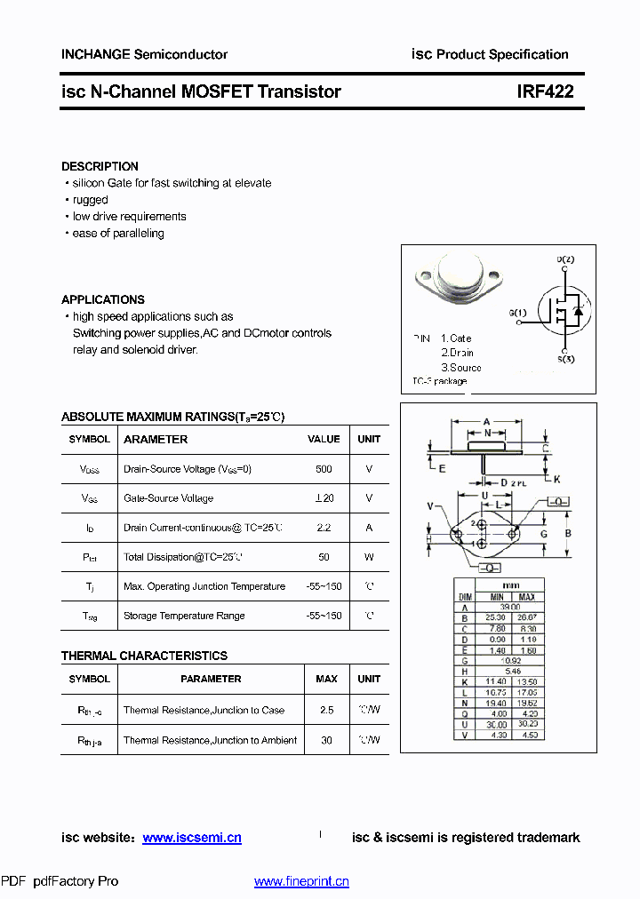 IRF422_8619563.PDF Datasheet