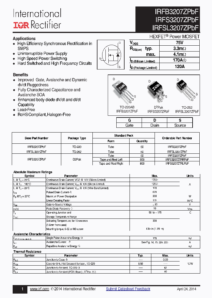 IRFS3207ZPBF_8755579.PDF Datasheet