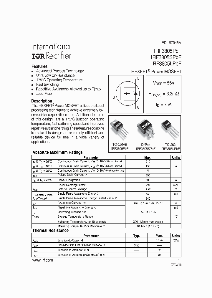 IRF3805PBF_8819760.PDF Datasheet