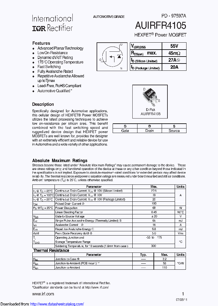 AUIRFR4105_8835547.PDF Datasheet
