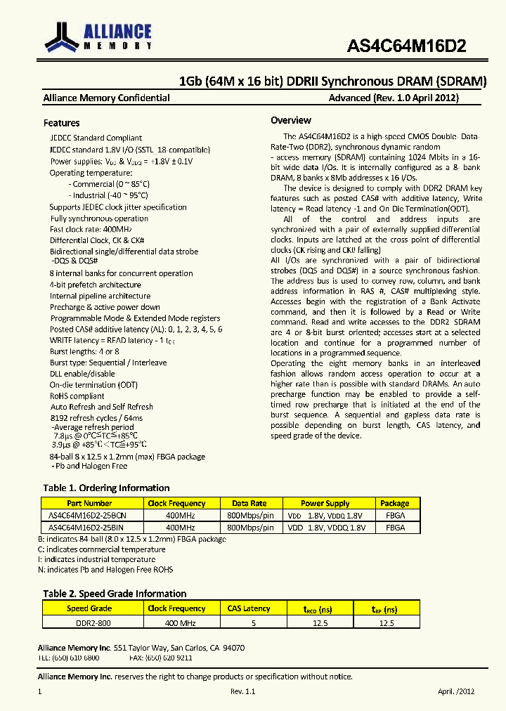 AS4C64M16D2-25BIN_8886994.PDF Datasheet