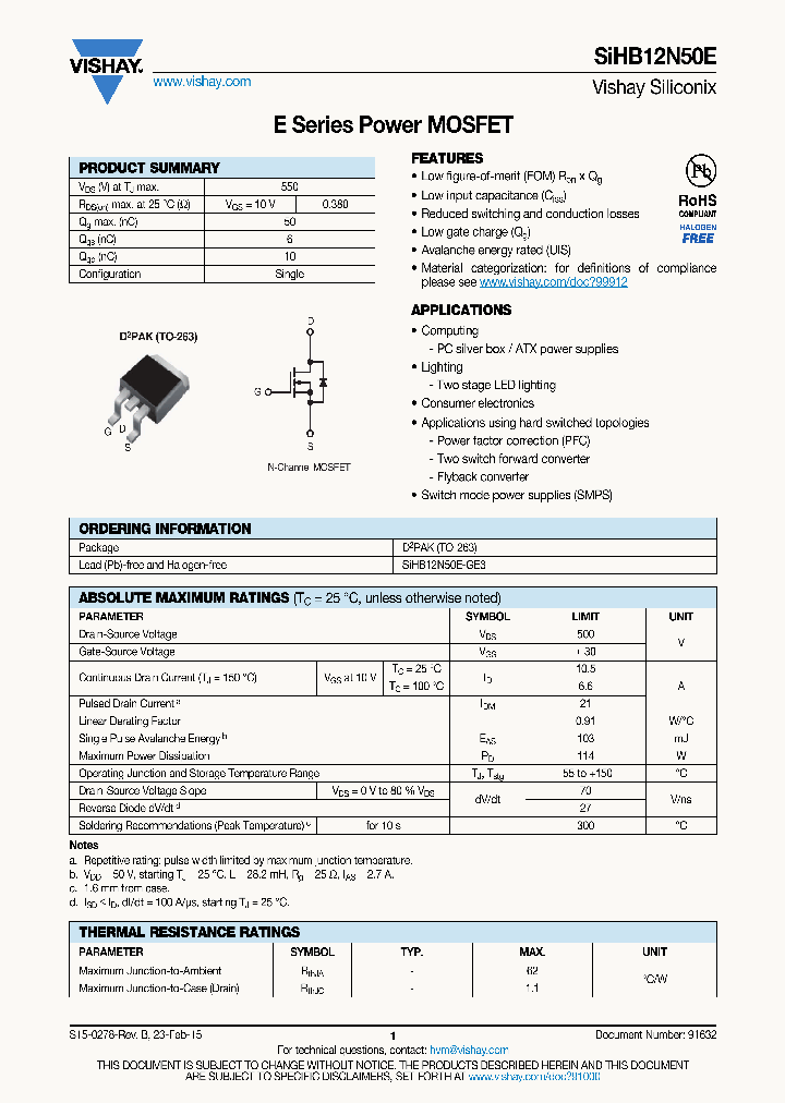 SIHB12N50E_8905709.PDF Datasheet