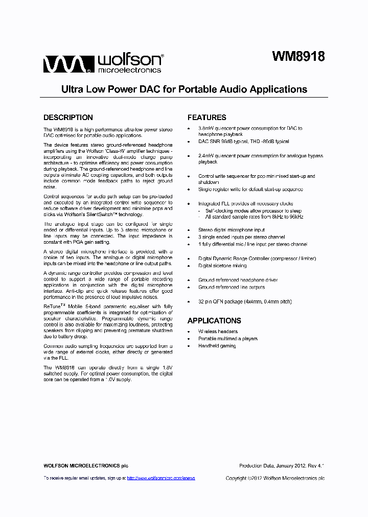 WM8918_8907249.PDF Datasheet