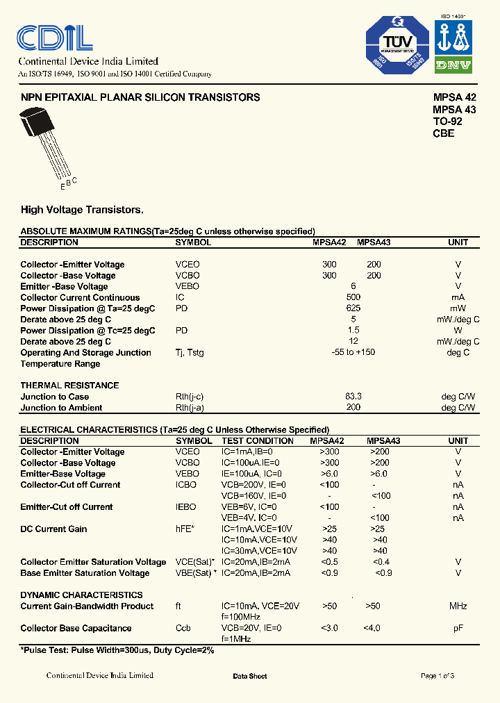 MPSA42_8912653.PDF Datasheet