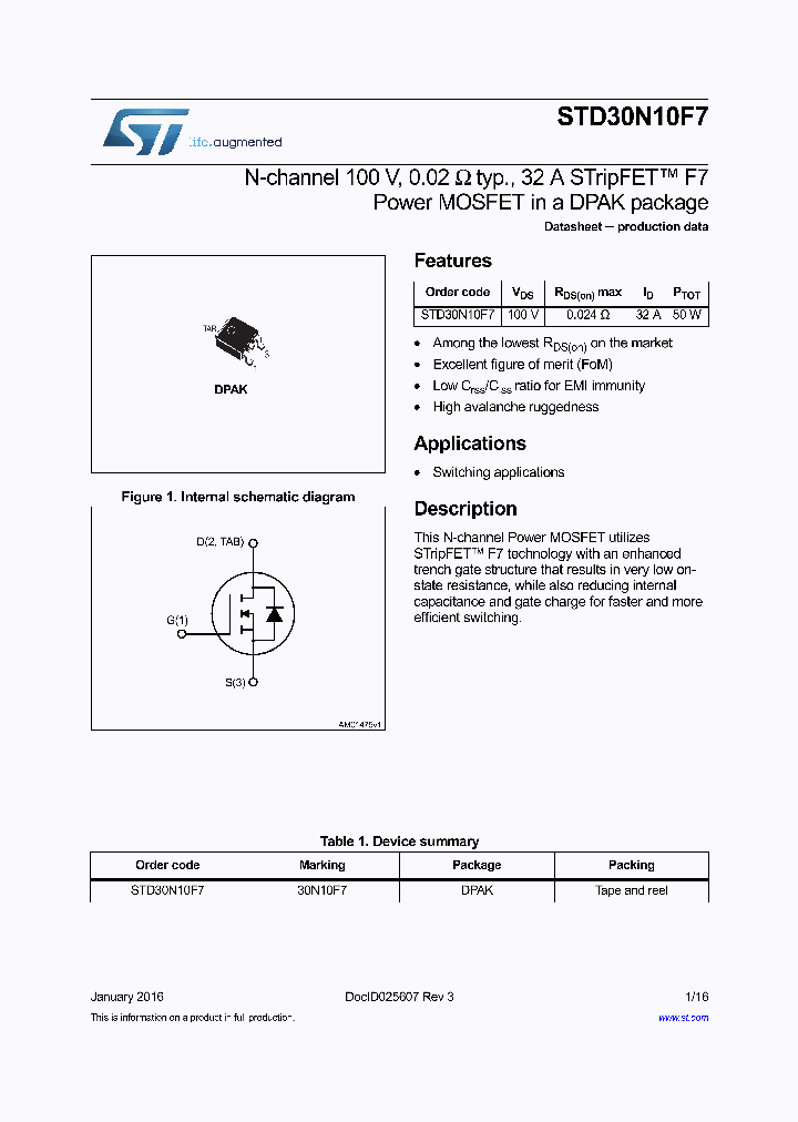 STD30N10F7_8915010.PDF Datasheet
