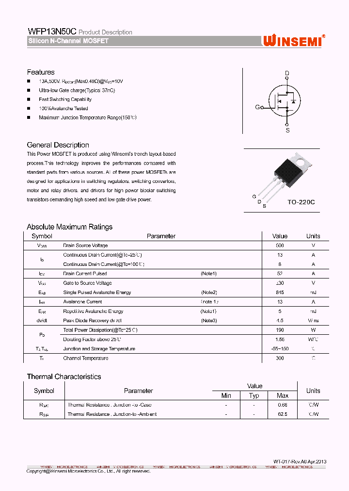 WFP13N50C_8929256.PDF Datasheet