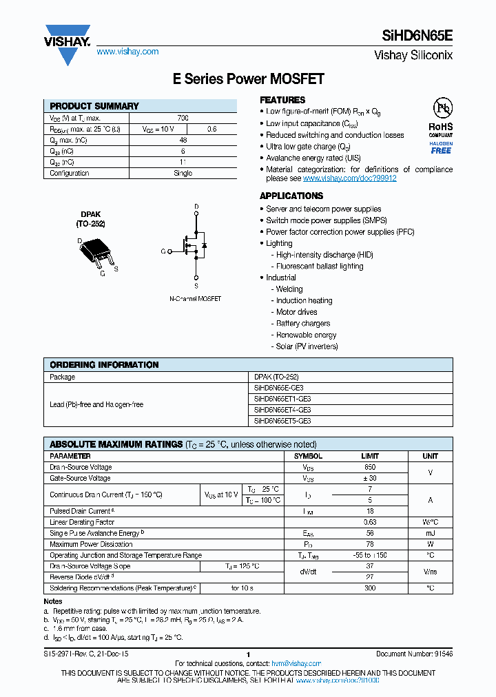 SIHD6N65E_8960007.PDF Datasheet
