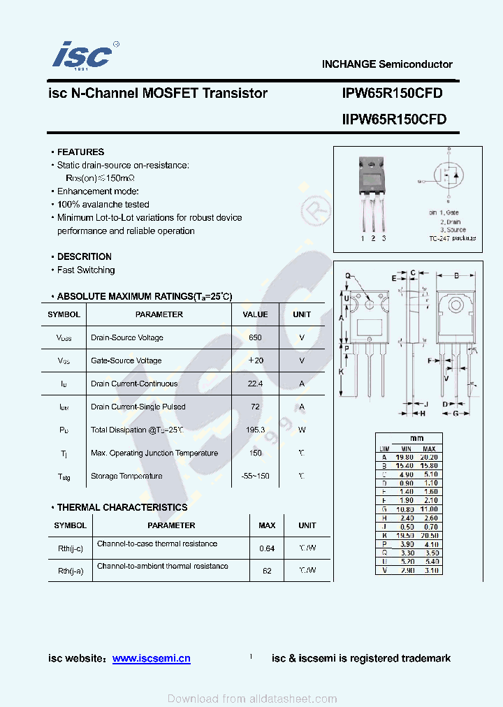 IPW65R150CFD_8963916.PDF Datasheet