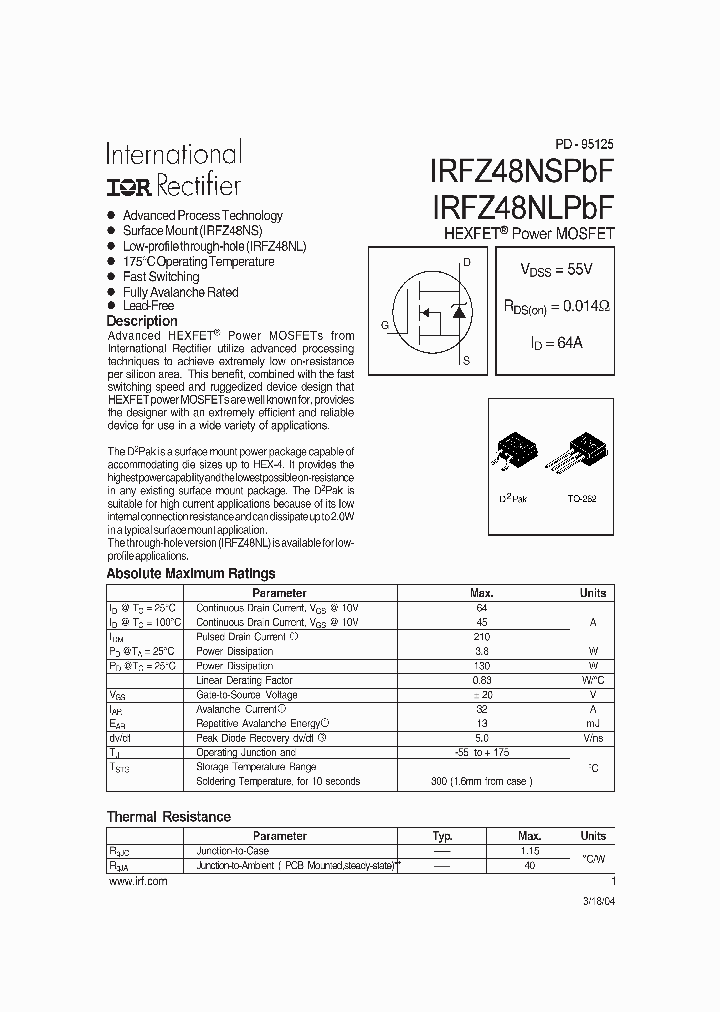 IRFZ48NSPBF_8988527.PDF Datasheet