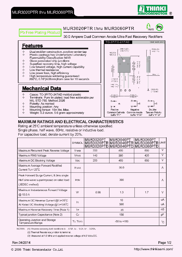 MUR3060PTD_8999003.PDF Datasheet
