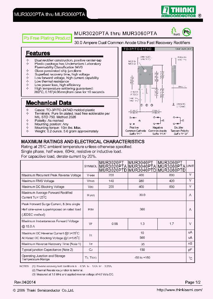MUR3060PTA_8999002.PDF Datasheet