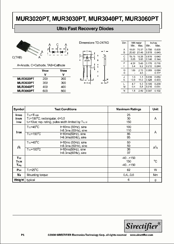 MUR3060PT_8999000.PDF Datasheet