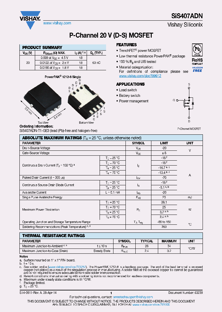 SIS407ADN_9021509.PDF Datasheet