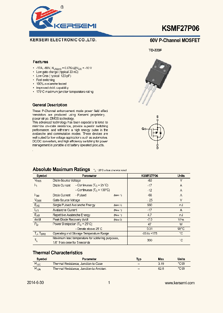 KSMF27P06_9030562.PDF Datasheet