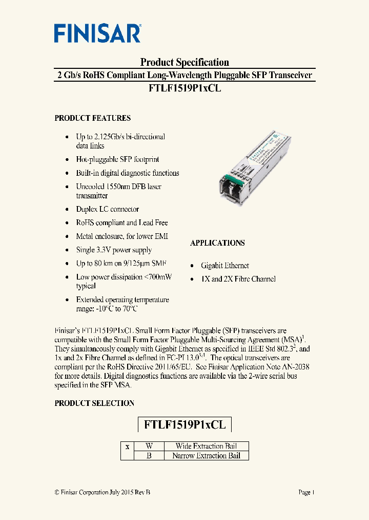 FTLF1519P1XCL_9030872.PDF Datasheet