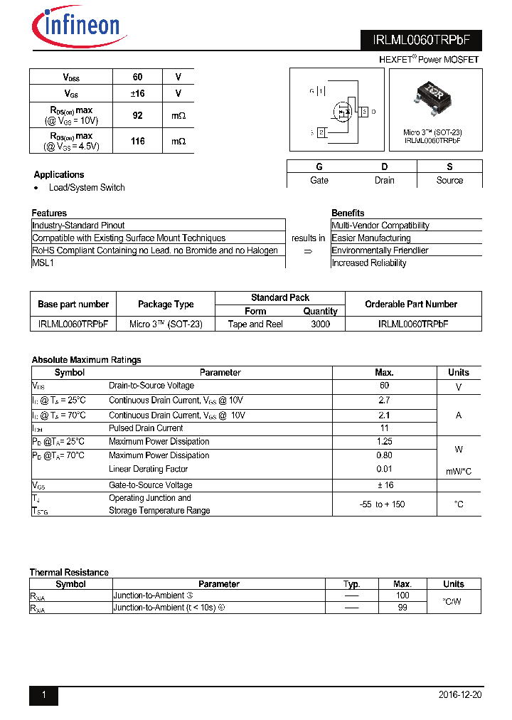 IRLML0060TRPBF_9030982.PDF Datasheet