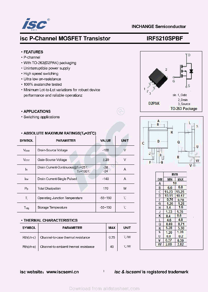 IRF5210SPBF_9051779.PDF Datasheet