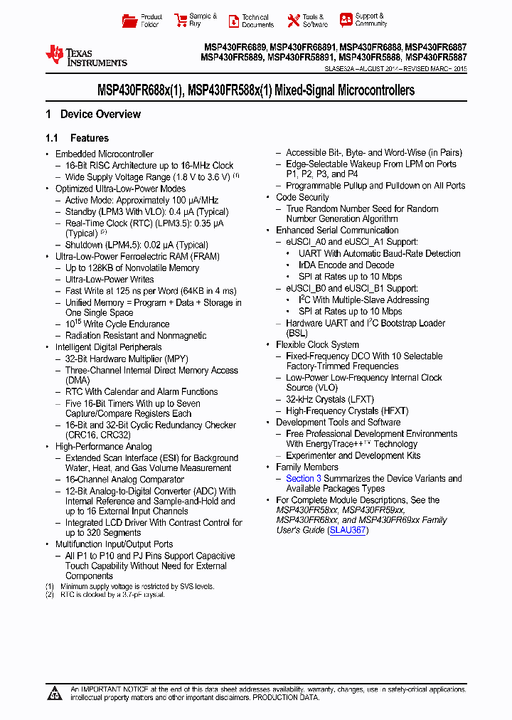 MSP430FR6888IPNR_9054040.PDF Datasheet