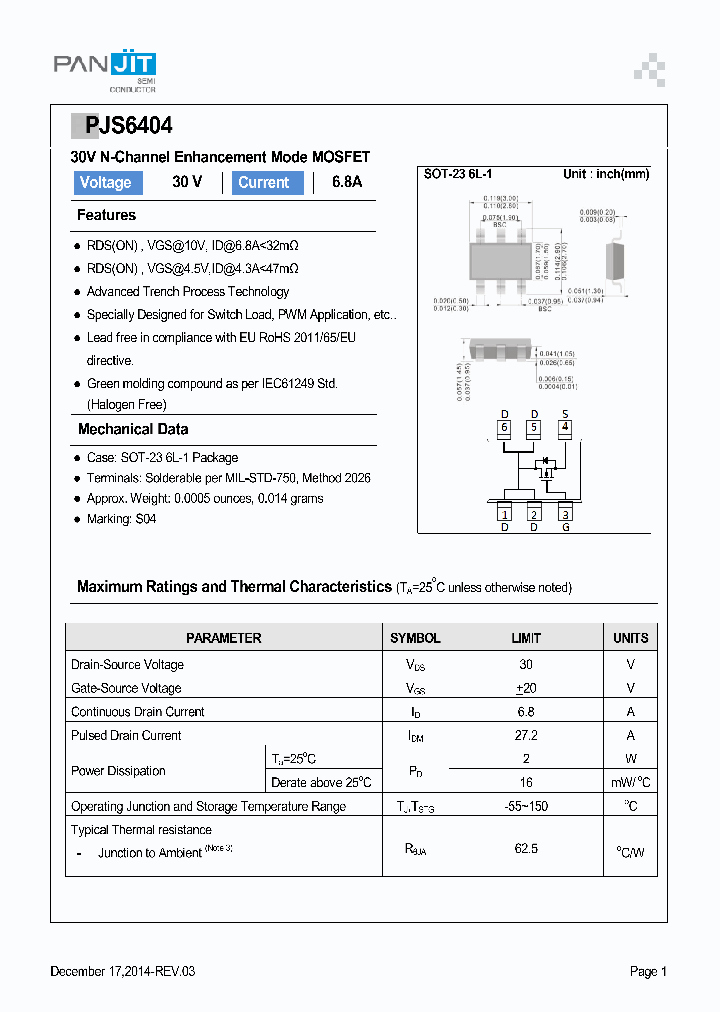 PJS6404_9054390.PDF Datasheet