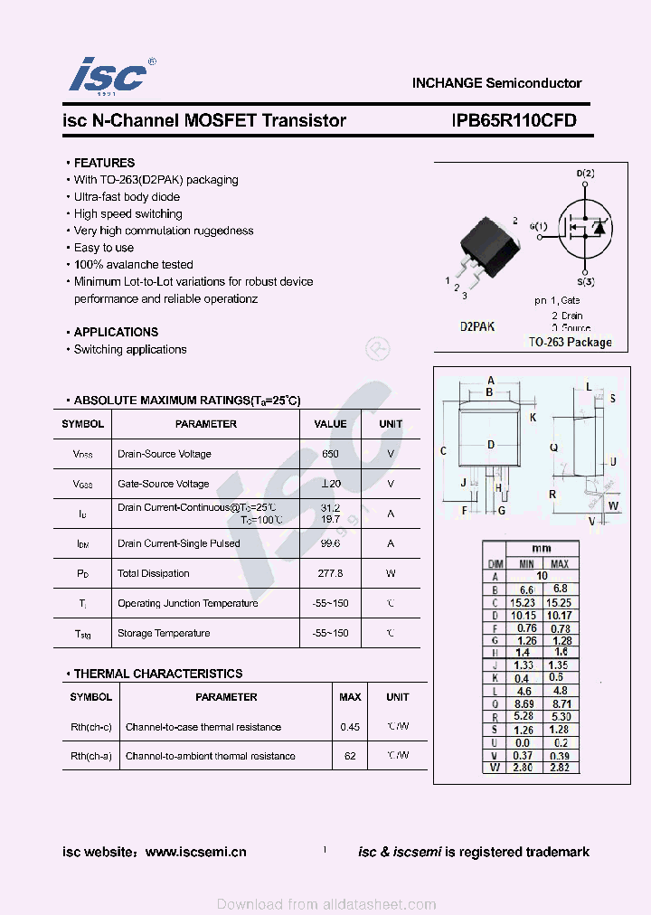 IPB65R110CFD_9062918.PDF Datasheet