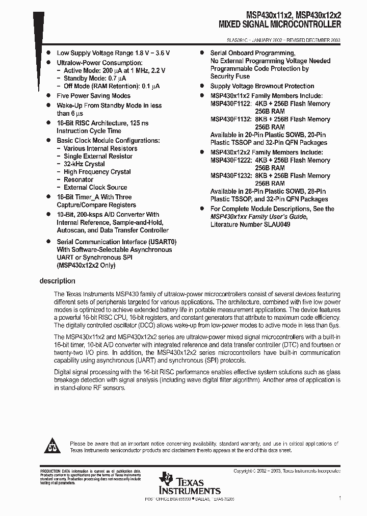 MSP430F1122IDW_9071308.PDF Datasheet